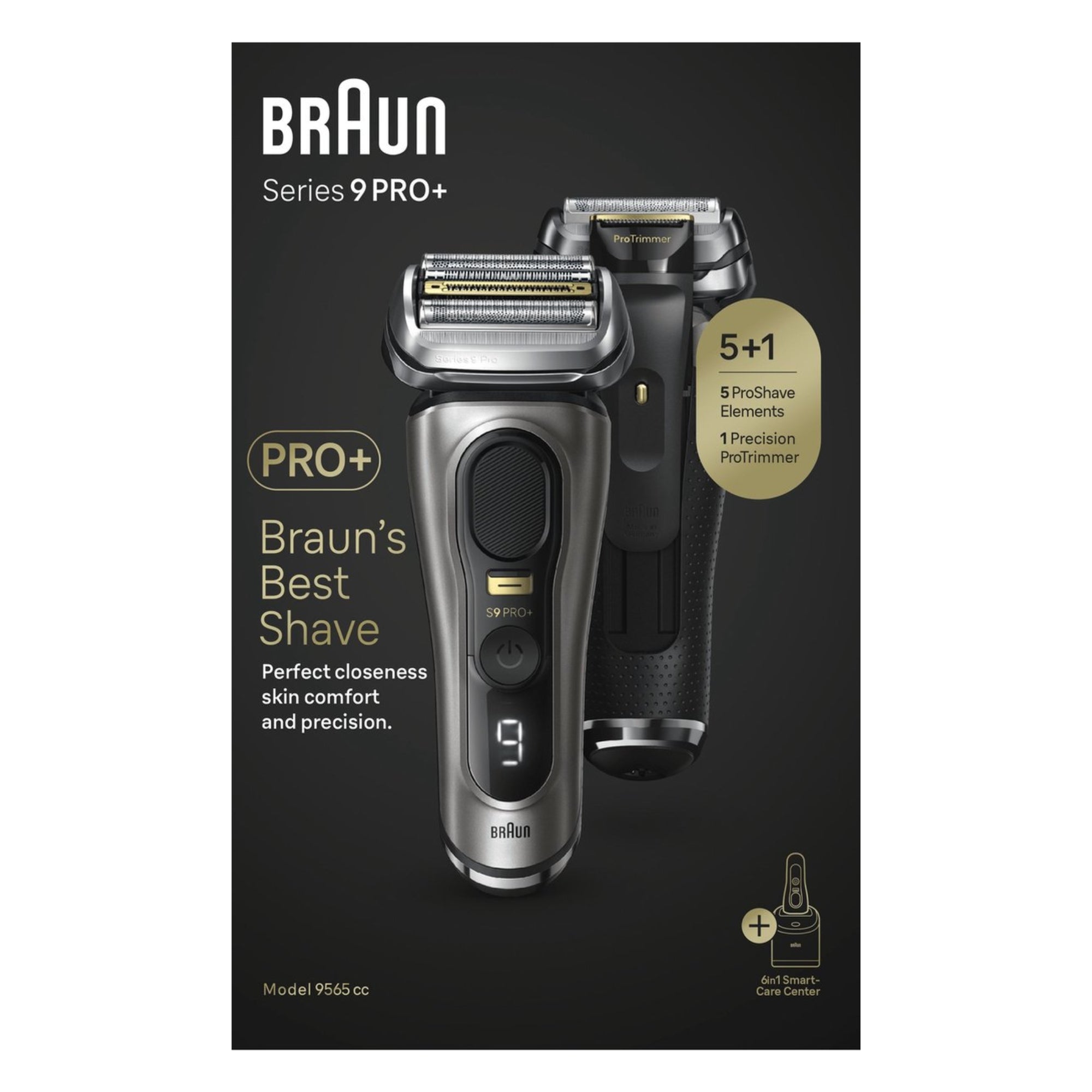 Braun Series 9 Pro+ 9565cc scheerapparaat voorkant in grijs uitvoering
