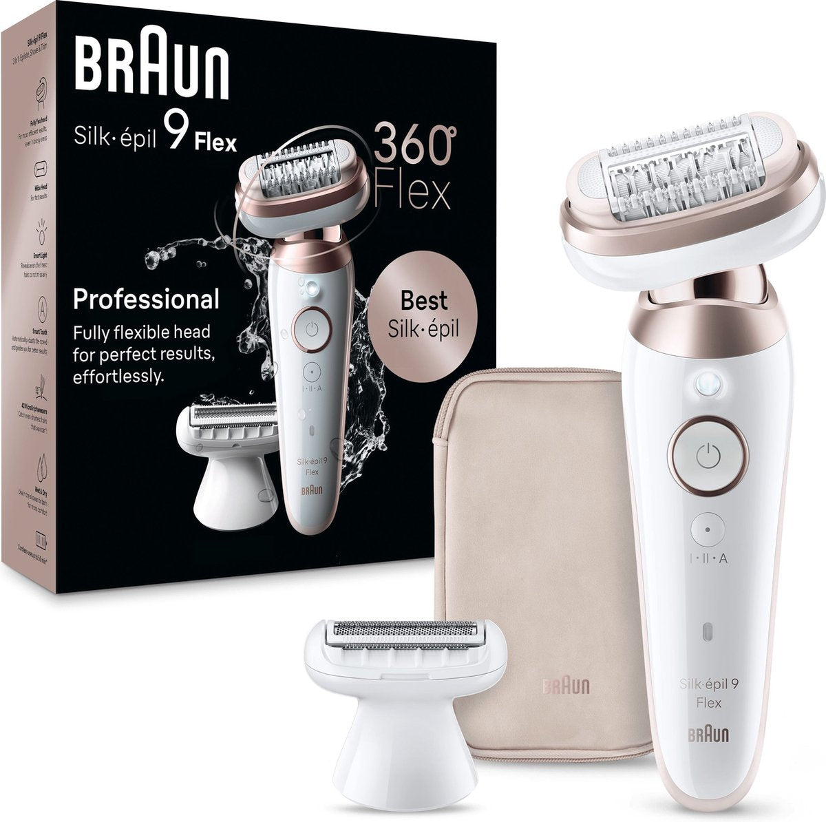 Braun Silk-épil 9 Flex Epilator met Ladyshave Opzetstuk – Wet & Dry – Wit/Rose Titan
